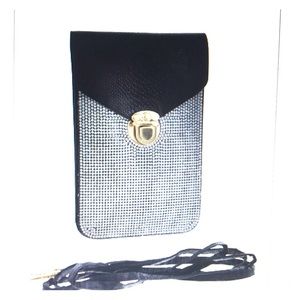 Smartphone Mini Crossbody Black, gold & Rhinestone